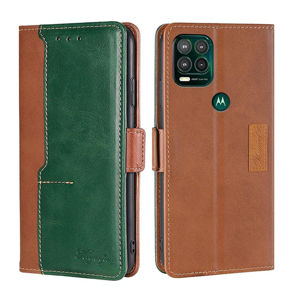 Motorola Moto G Stylus 2022 Contrast Color Side Buckle Leather Phone Case(Light Brown + Green)