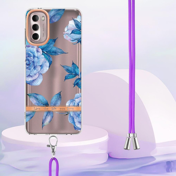 Motorola Moto G Stylus 2022 4G Flowers Series TPU Phone Case with Lanyard(Blue Peony)