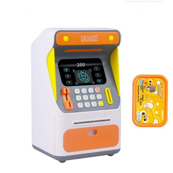 Simulation Face Recognition ATM Cash Deposit Box Simulation Password Automatic Rolling Money Safe Deposit Box, Colour: Orange (Battery Version)