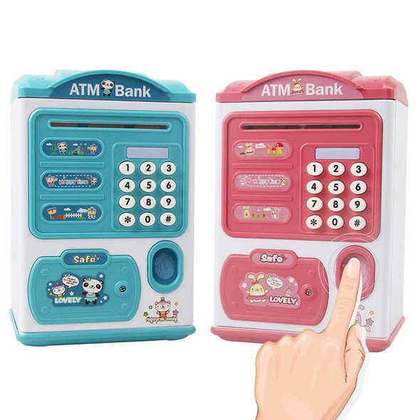 Simulation Password Fingerprint Sensor Unlocking Money Box Automatic Roll Money Safe ATM Piggy Bank(Blue)