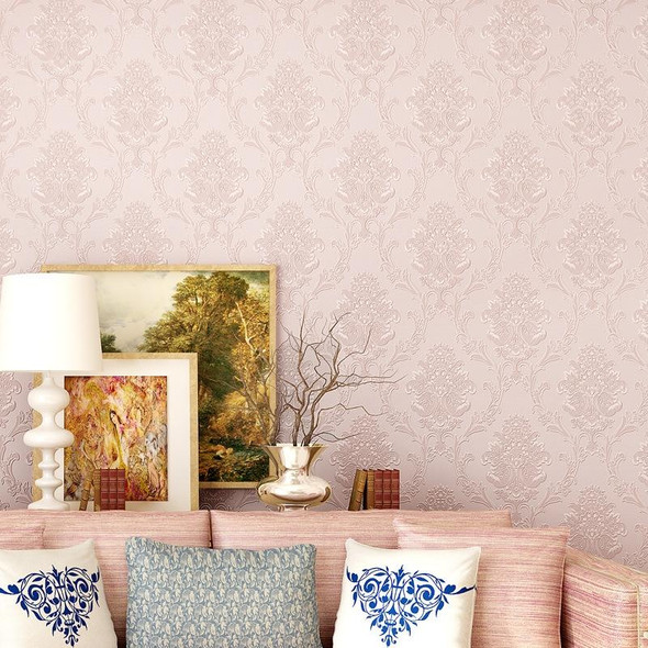 Bedroom Living Room Classic Damascus 3D Precision Pressed Non-Woven Fabric Self-Adhesive Wallpaper, Specification: 0.53 x 3 Meters(JA206 Pink )