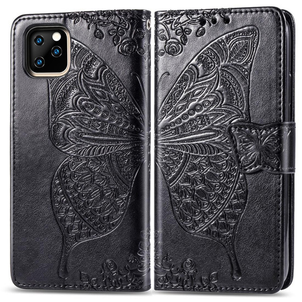 Butterfly Love Flowers Embossing Horizontal Flip Leatherette Case for iPhone 11, with Holder & Card Slots & Wallet & Lanyard(Black)