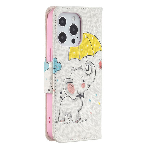 Colored Drawing Pattern Horizontal Flip Leatherette Case with Holder & Card Slots & Wallet - iPhone 13 Pro(Elephant)