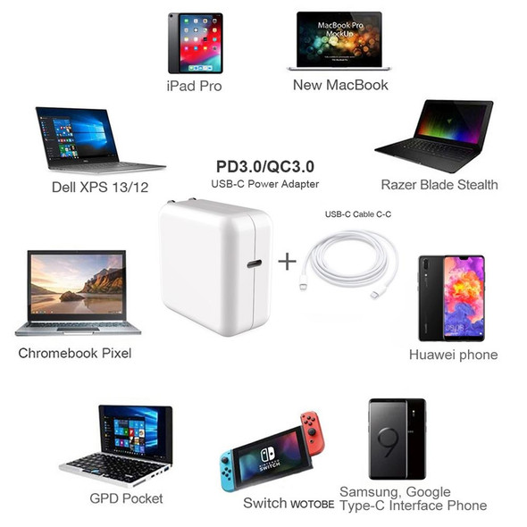 PD-96W 96W PD USB-C / Type-C Laptop Adapter + 2m 5A USB-C / Type-C to USB-C / Type-C Fast Charging Cable for MacBook Pro, Plug Size:EU Plug