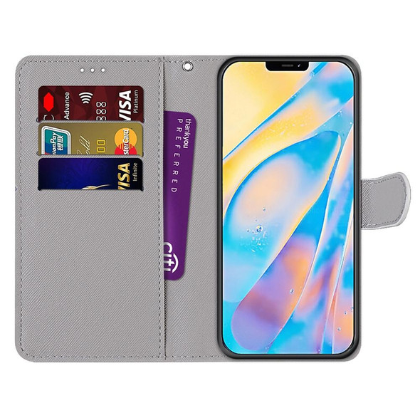 Coloured Drawing Cross Texture Horizontal Flip PU Leatherette Case with Holder & Card Slots & Wallet & Lanyard - iPhone 12 Pro Max(Pink Green Leaf)