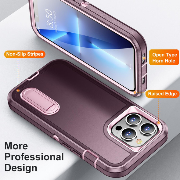 3 in 1 Rugged Holder Phone Case - iPhone 12 Pro Max(Purple + Pink)