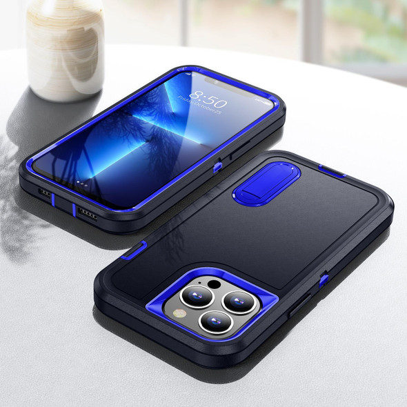 3 in 1 Rugged Holder Phone Case - iPhone 13 Pro Max(Dark Blue+Sapphire Blue)