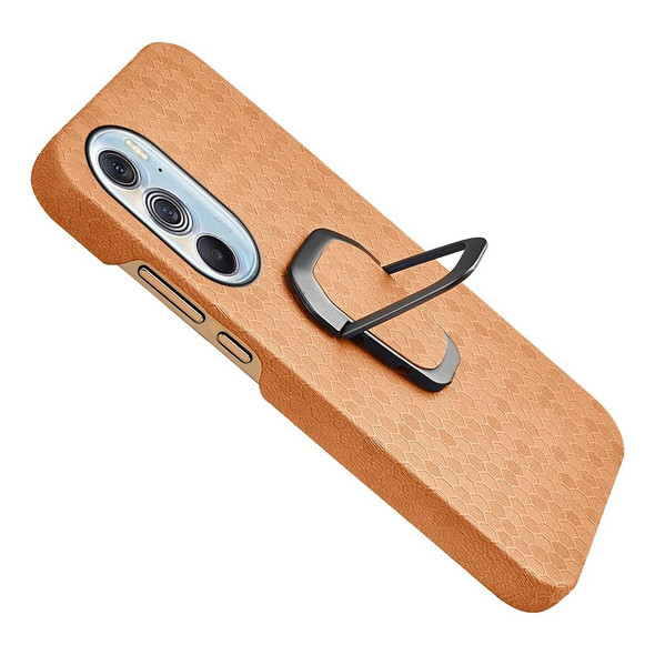 Ring Holder Honeycomb PU Phone Case - Motorola Edge X30(Orange)