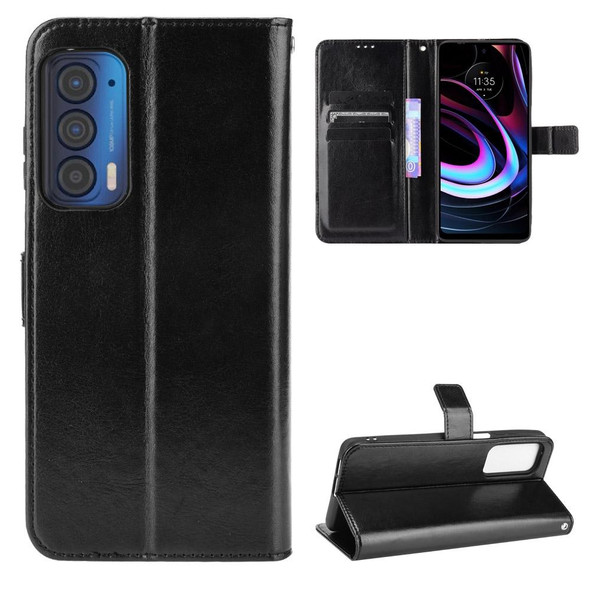 Motorola Edge 2021 Crazy Horse Texture Horizontal Flip Leather Case with Holder & Card Slots & Lanyard(Black)