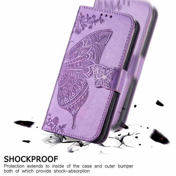 Butterfly Love Flowers Embossed Horizontal Flip Leatherette Case with Holder & Card Slots & Wallet & Lanyard - Motorola Edge 20 Pro(Light Purple)