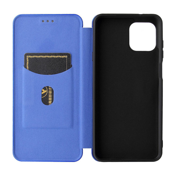 Carbon Fiber Texture Magnetic Horizontal Flip TPU + PC + PU Leatherette Case with Card Slot - Motorola Edge 20 Lite(Blue)