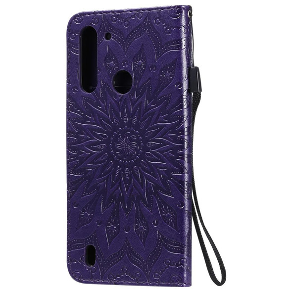 Motorola Moto G8 Power Lite Embossed Sunflower Pattern Horizontal Flip PU Leather Case with Holder & Card Slots & Wallet & Lanyard(Purple)