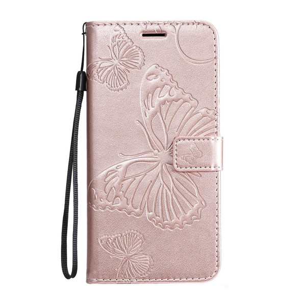 Motorola Moto E7 3D Butterflies Embossing Pattern Horizontal Flip Leather Case with Holder & Card Slot & Wallet & Lanyard(Rose Gold)