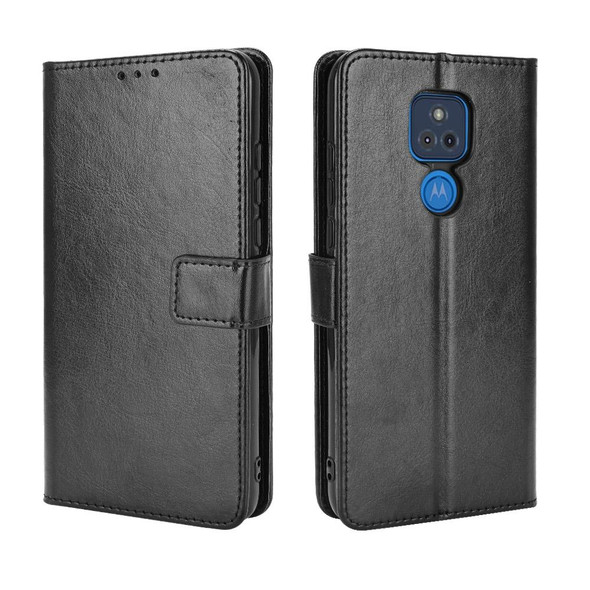 Motorola Moto G Play 2021 Retro Crazy Horse Texture Horizontal Flip Leather Case with Holder & Card Slots & Lanyard(Black)