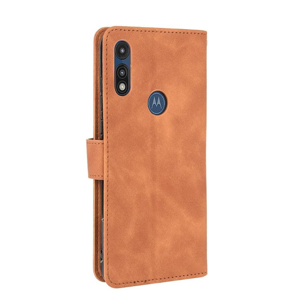 Motorola Moto E(2020) Solid Color Skin Feel Magnetic Buckle Horizontal Flip Calf Texture PU Leather Case with Holder & Card Slots & Wallet(Brown)