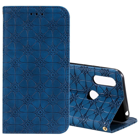 Motorola Moto E6s Lucky Flowers Embossing Pattern Magnetic Horizontal Flip Leather Case with Holder & Card Slots(Blue)