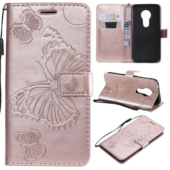 Butterfly Embossing Pattern Horizontal Flip Leatherette Case for Motorola Moto G7 Play, with Card Slot & Holder & Wallet & Lanyard (Rose Gold)