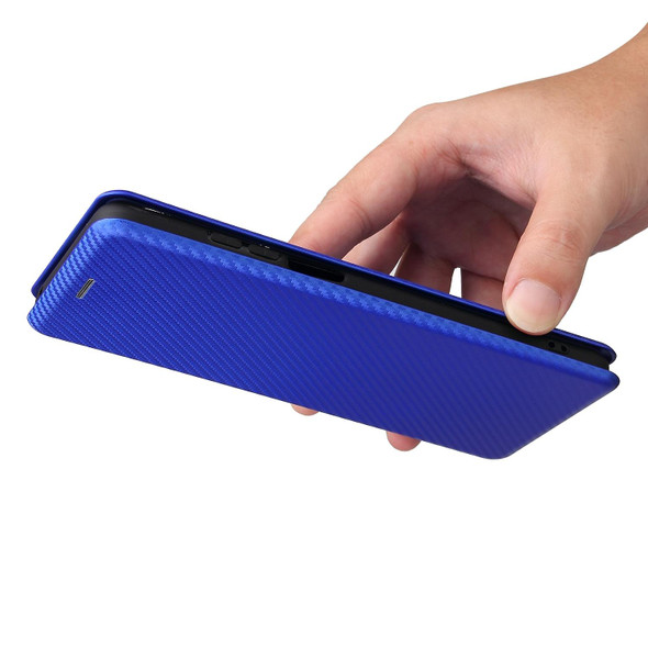 Motorola Edge 20 Carbon Fiber Texture Magnetic Horizontal Flip TPU + PC + PU Leather Case with Card Slot(Blue)