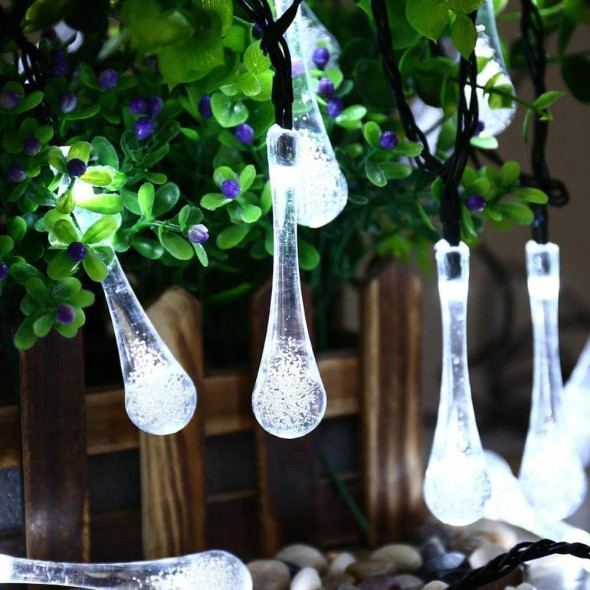 Raindrop Solar-Powered Fairy Lights for Garden & Patio Decor