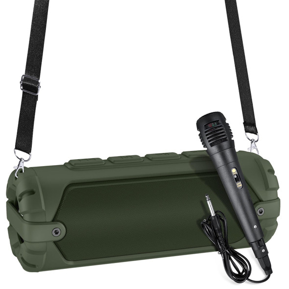 New Rixing NR-6013M Bluetooth 5.0 Portable Outdoor Karaoke Wireless Bluetooth Speaker with Microphone & Shoulder Strap(Green)