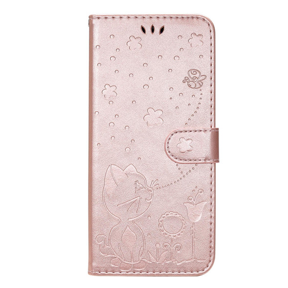 Cat Bee Embossing Pattern Shockproof Horizontal Flip Leatherette Case with Holder & Card Slots & Wallet - iPhone 13 Pro Max(Rose Gold)