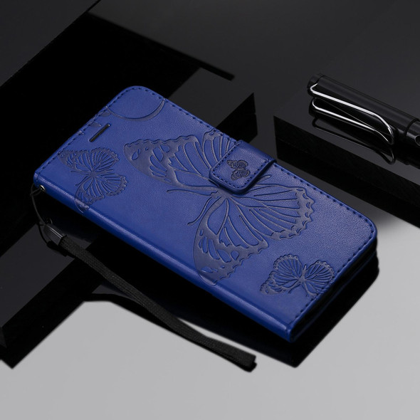 3D Butterfly Embossed Pattern Horizontal Flip Leatherette Case with Holder & Card Slot & Wallet & Lanyard - iPhone 13 Pro Max(Blue)