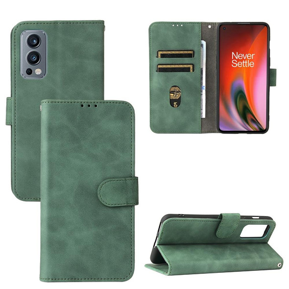 OnePlus Nord 2 5G Solid Color Skin Feel Magnetic Buckle Horizontal Flip Calf Texture PU Leather Case with Holder & Card Slots & Wallet(Green)