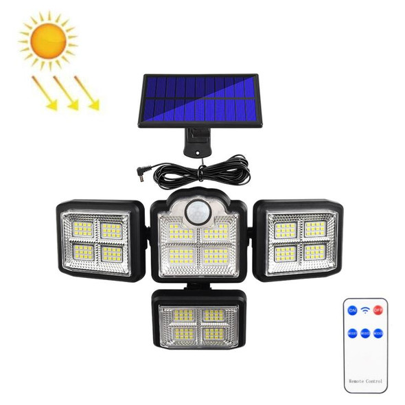 TG-TY085 Solar 4-Head Rotatable Wall Light with Remote Control Body Sensing Outdoor Waterproof Garden Lamp, Style: 198 LED Separated