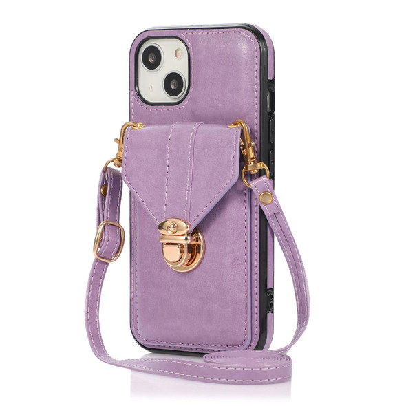 Fashion Buckle Protective Case with Holder & Card Slot & Wallet & Lanyard - iPhone 13 Pro(Purple)