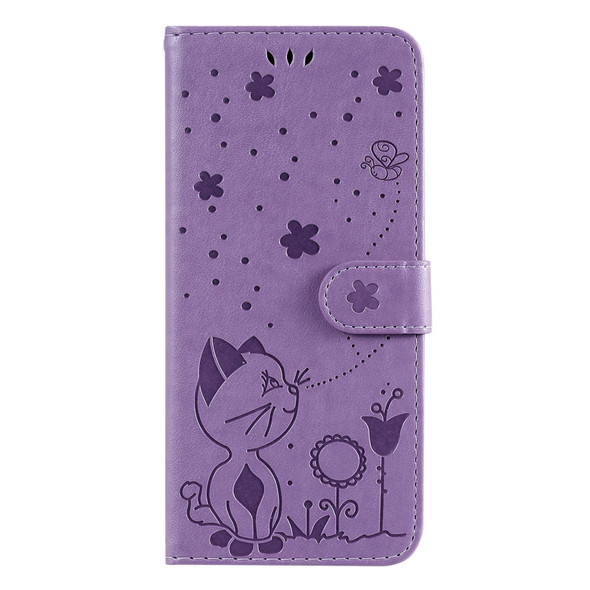 Cat Bee Embossing Pattern Shockproof Horizontal Flip Leatherette Case with Holder & Card Slots & Wallet - iPhone 13 Pro(Purple)