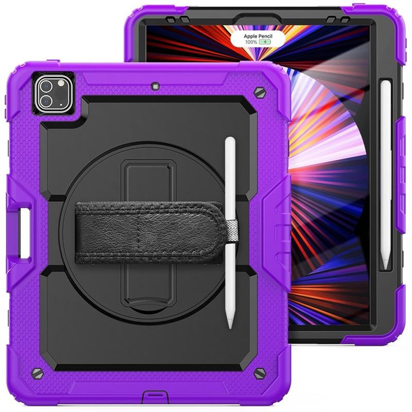 Shockproof Colorful Silicone + PC Protective Tablet Case with Holder & Shoulder Strap & Hand Strap & Pen Slot - iPad Pro 12.9 2021 / 2020 / 2018(Purple Silicone)