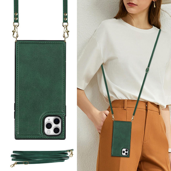 Cross-body Square Double Buckle Flip Card Bag TPU+PU Case with Card Slots & Wallet & Photo & Strap - iPhone 11 Pro Max(Green)