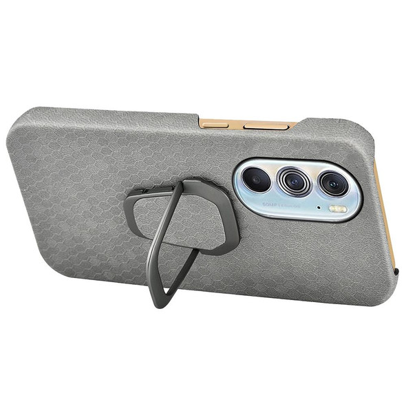 Ring Holder Honeycomb PU Phone Case - Motorola Edge X30(Grey)