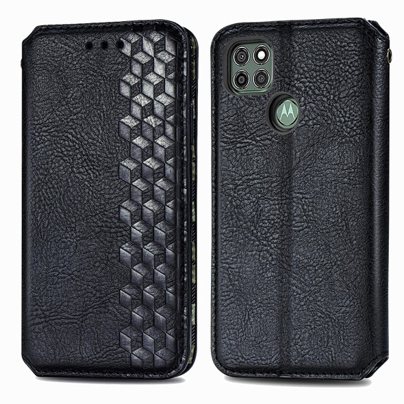 Motorola G9 power Cubic Grid Pressed Horizontal Flip Magnetic PU Leather Case with Holder & Card Slots & Wallet(Black)