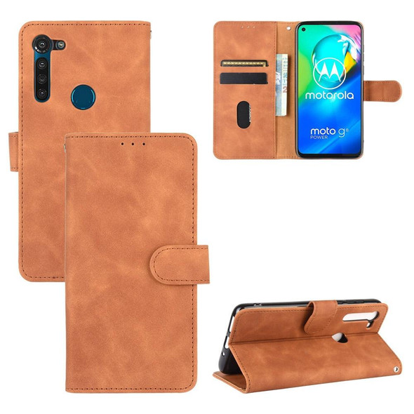 Motorola Moto G8 Power(EU Version) Solid Color Skin Feel Magnetic Buckle Horizontal Flip Calf Texture PU Leather Case with Holder & Card Slots & Wallet(Brown)
