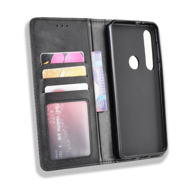 Motorola One Macro Magnetic Buckle Retro Crazy Horse Texture Horizontal Flip Leather Case with Holder & Card Slots & Photo Frame(Black)