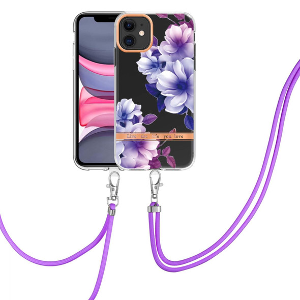 Flowers Series TPU Phone Case with Lanyard - iPhone 11(Purple Begonia)