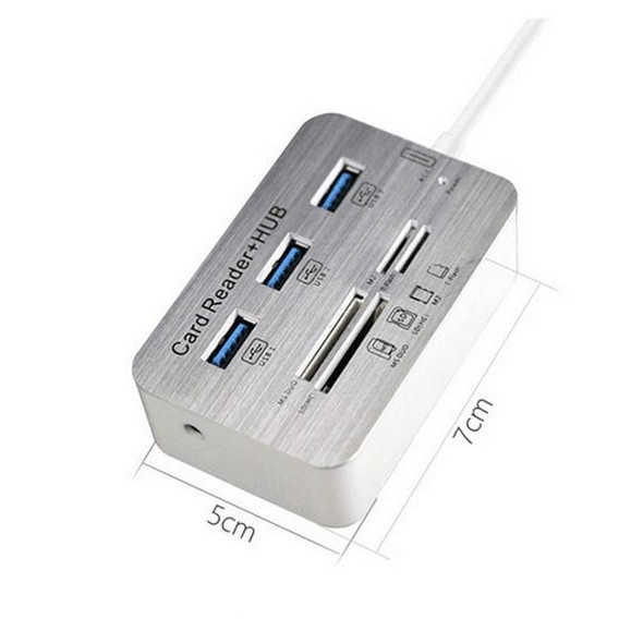 619-3.0 3 Port HUB + 4 Port Card Reader One to Three High Speed USB 3.0 Hub Splitter(White)