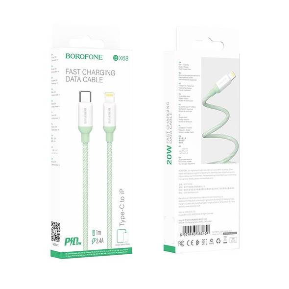 Borofone BX68 2.4A USB-C / Type-C to 8 Pin PD Charging Data Cable, Length:1m(Green)