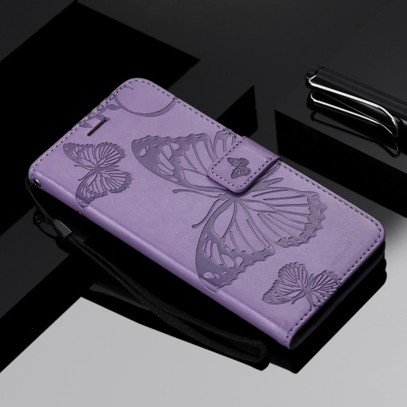 3D Butterfly Embossed Pattern Horizontal Flip Leatherette Case with Holder & Card Slot & Wallet & Lanyard - iPhone 13(Purple)