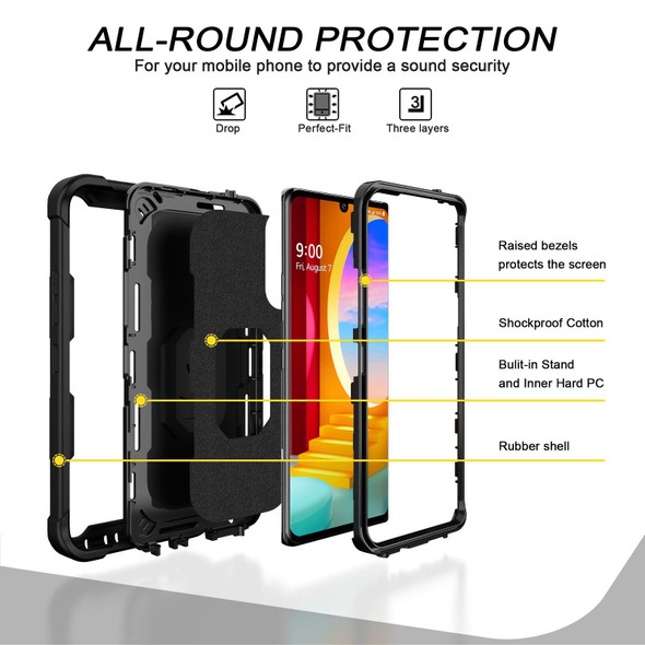 LG Velvet PC + Rubber 3-layers Shockproof Protective Case with Rotating Holder(Black)