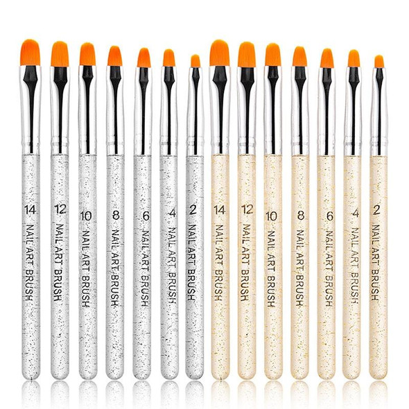 2 Sets 7 In 1 Phototherapy Pen Round Head Line Pen Transparent Rod Painted Pen Drawing Pen Nail Art Brush Tool(Gold Power)