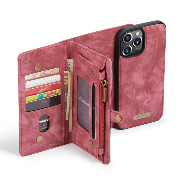 CaseMe-008 Detachable Multifunctional Horizontal Flip Leatherette Case with Card Slot & Holder & Zipper Wallet & Photo Frame - iPhone 13 Pro(Red)