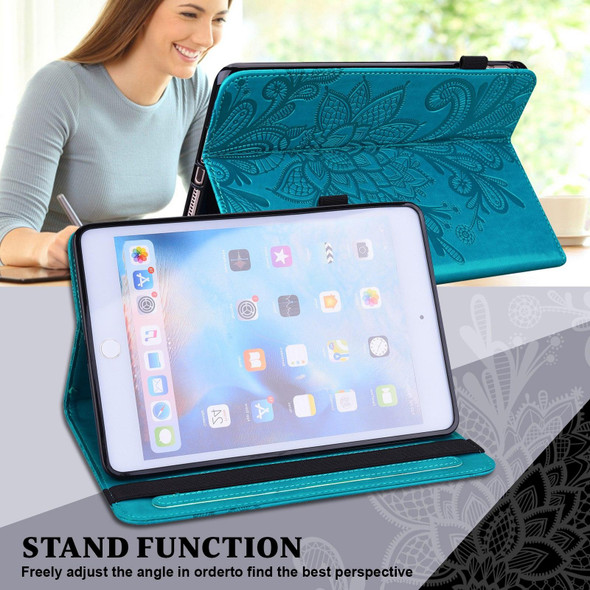 Lace Flower Embossing Pattern Horizontal Flip Leather Case with Holder & Card Slots & Wallet & Photo Frame & Sleep / Wake-up Function - Samsung Galaxy Tab S6 Lite SM-P610/SM-P615(Blue)