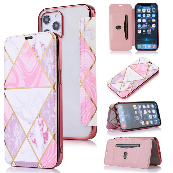 Bronzing Plating PU + TPU Horizontal Flip Leatherette Case with Holder & Card Slot - iPhone 12 Pro Max(Pink White)