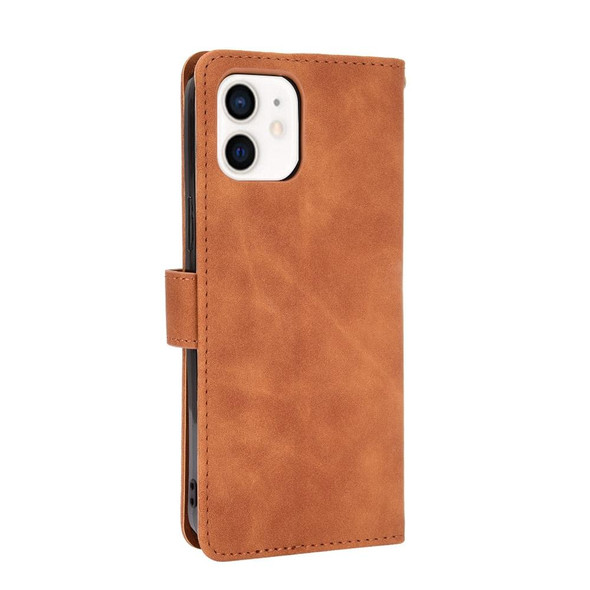 Solid Color Skin Feel Magnetic Buckle Horizontal Flip Calf Texture PU Leather Case with Holder & Card Slots & Wallet - iPhone 13 Pro(Brown)