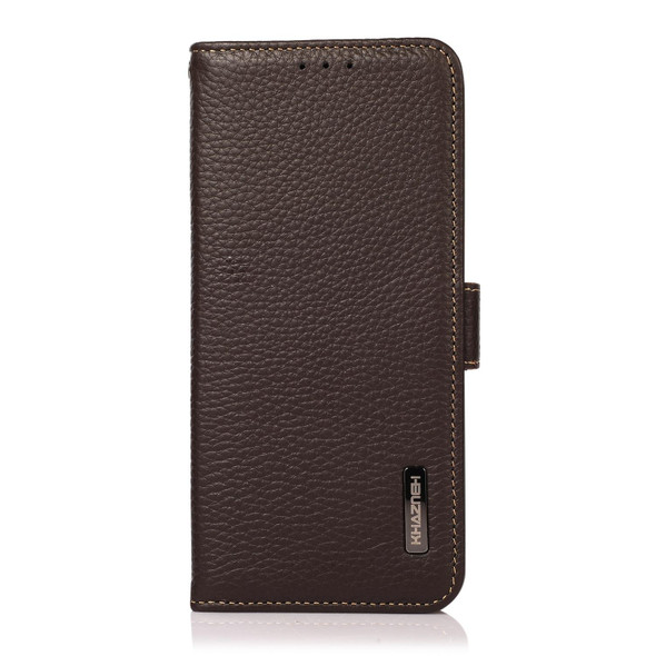 KHAZNEH Side-Magnetic Litchi Genuine Leather RFID Case - iPhone 11 Pro Max(Brown)