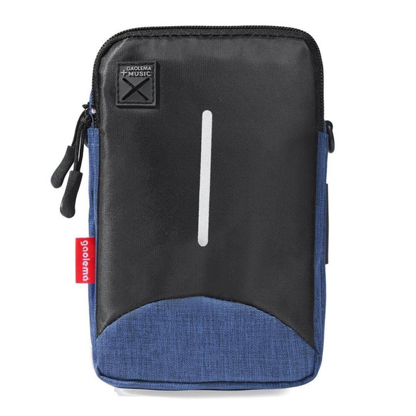 6-7 inch Mobile Phone Universal Silver Wire Canvas Waist Bag with Shoulder Strap & Earphone Hole & USB Cable Hole(Black Blue)