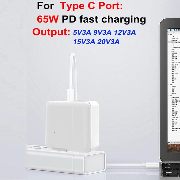 PD-65W USB-C / Type-C + QC3. 0 USB Laptop Charging Adapter + 1.8m USB-C / Type-C to MagSafe 2 / T Head Data Cable, US Plug(Black)