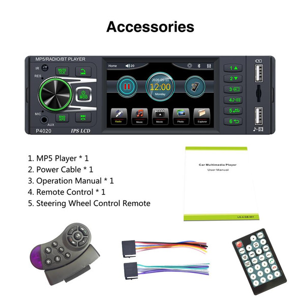 P4020 3.8 inch Universal Car Radio Receiver MP5 Player, Support FM & Bluetooth & TF Card with Remote Control